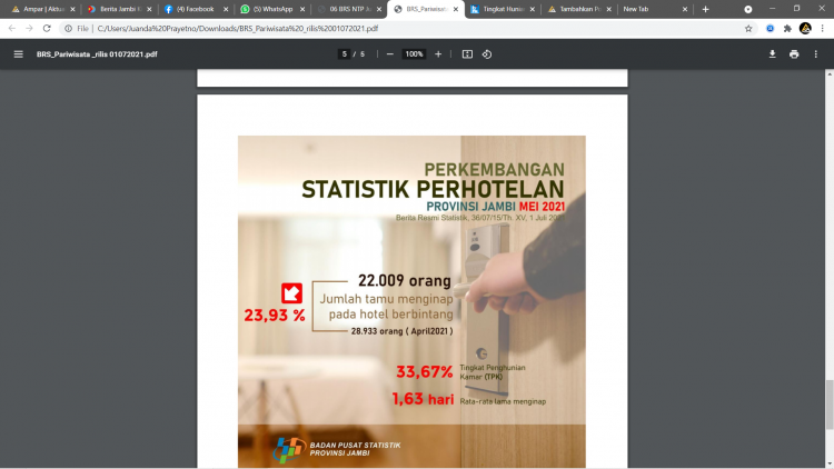 Data Badan Pusat Statistik (BPS) Provinsi Jambi melalui rilis resminya kamis (1/7/2021)/ ist