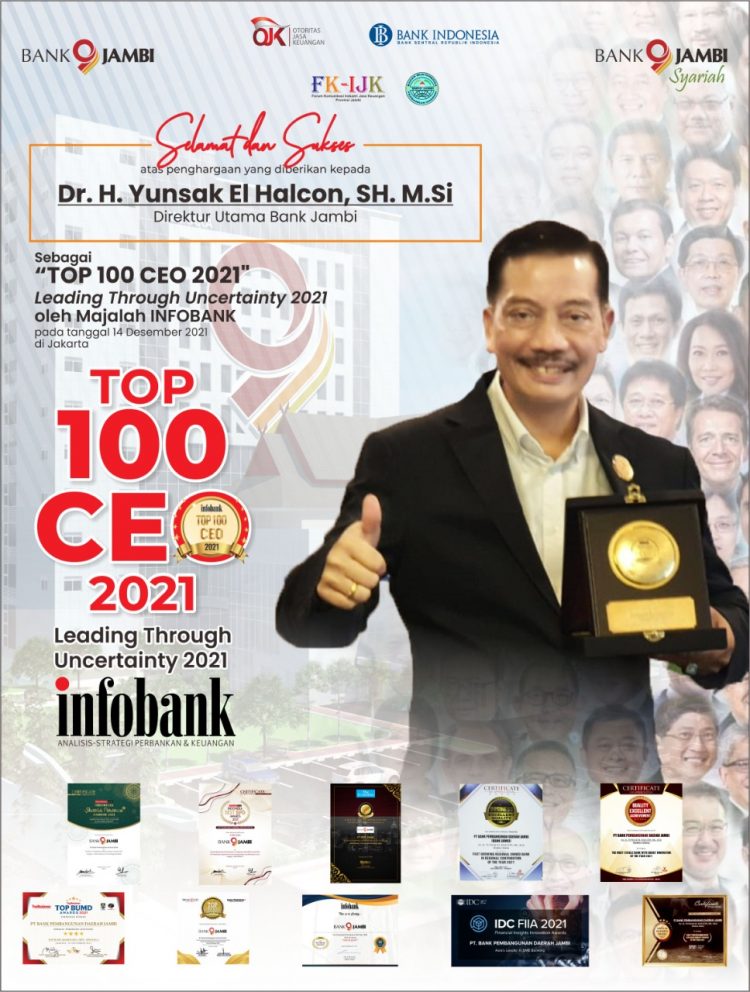 El Halcon Dirut Bank Jambi Terima Penghargaan "Top 100 CEO 2021" (Foto:doc.@bankjambi)