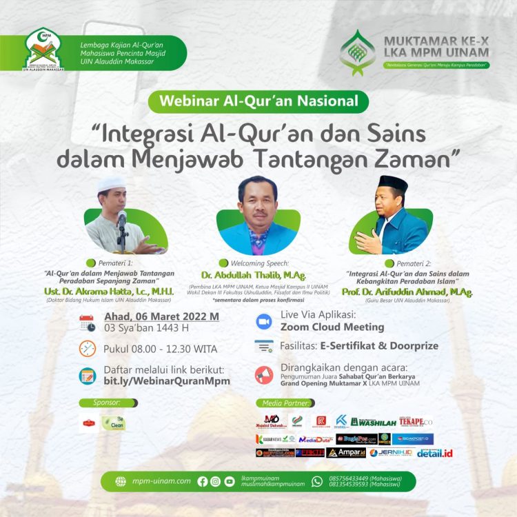 LKA MPM UINAM Tutup Rangkaian Semarak Muktamar X dengan Webinar Al-Qur'an Nasional, Daftar Sekarang/ ist