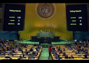 Sidang Majelis Umum PBB Sesi Khusus Darurat (Emergency Special Session), di Markas Besar PBB, New York, Amerika Serikat, Rabu (2/3) waktu setempat. (Kanal YouTube United Nations)