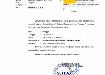 Petikan surat undangan pelantikan kepsek SMA SMK SLB/doc.ist