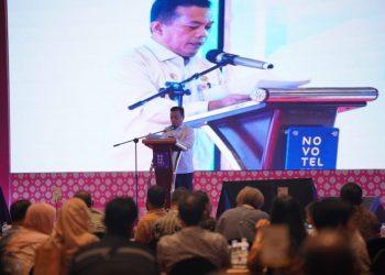 Gubernur Jambi Al Haris saat sambutan di acara pra forum kapasitas nasional II 2022 Wilayah Sumbagsel di Palembang, Rabu (07/07/2022). Foto: Hori/ Pariwarajambi