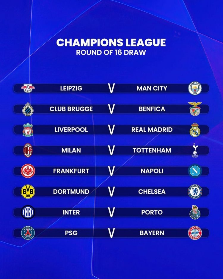 Hasil Drawing 16 Besar Liga Champions./ Foto: ig 433