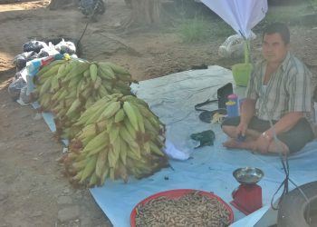 Syarianto, Salah Satu Pedagang Jagung di Kawasan Simpang Tiga Lampu Merah Kota Baru, Sabtu (31/12). Foto: Meli/Ampar