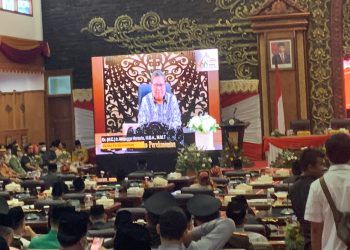 HUT ke 66 Provinsi Jambi mendapat banyak ucapan selamat dari berbagai tokoh nasional hingga daerah dari video yang diputar dalam rapat Paripurna DPRD Provinsi Jambi. Jumat (6/1/2023) pagi/ (Foto: Alan/Ampar)