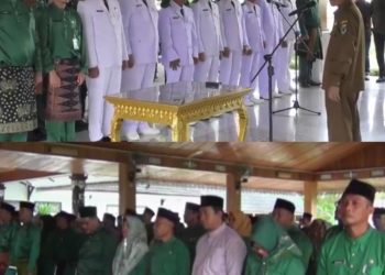 Pelantikan 136 pejabat mulai dari Eselon II, III dan IV, bertempat di serambi rumah dinas Bupati Batang Hari pada, Senin  (16/01). Foto: Ari/ Ampar