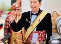 Presiden Republik Indonesia Joko Widodo kenakan pakaian adat Ageman Songkok Singkepan Ageng pada upacara HUT RI ke-78, Kamis (17/8). Foto: Laily Rachev - Biro Pers Sekretariat Presiden