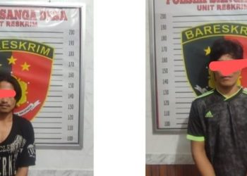 Dua Pelaku Saat DIamankan di Polsek Sanga Desa, Polres Muba/ Foto: Nuaria/Ampar