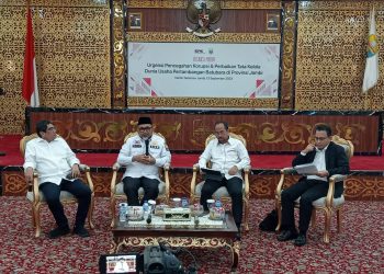 Urgensi Pencegahan Korupsi dan Perbaikan Tata Kelola Dunia Usaha Pertambangan Batubara di Provinsi Jambi”, Rabu (13/09/2023), bertempat di Ruang Pola Kantor Gubernur Jambi/ (Foto: Juanda)