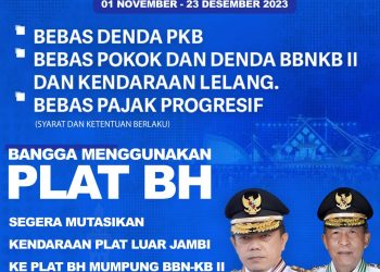 Bangga Pakai Plat BH, Segera Mutasi Plat Luar Anda Mumpung BBN-KB II Gratis/ Foto: Samsat Kota Jambi