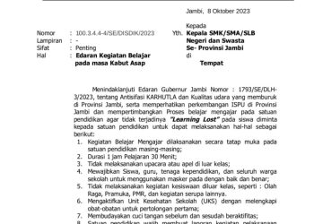 Berikut Surat Ederan Disdik Jambi. Foto: Dok Disdik Jambi