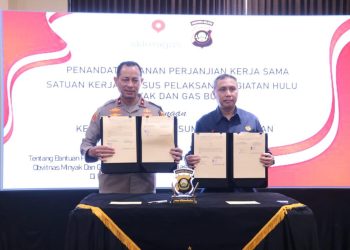 SKK Migas dan Polda Sumsel Lakukan Penandatanganan PKS, Menjaga Pengamanan dan Penegakan Hukum pada Obvitnas Hulu Migas di Sumsel/ (Foto:  Tania, SKK Migas)