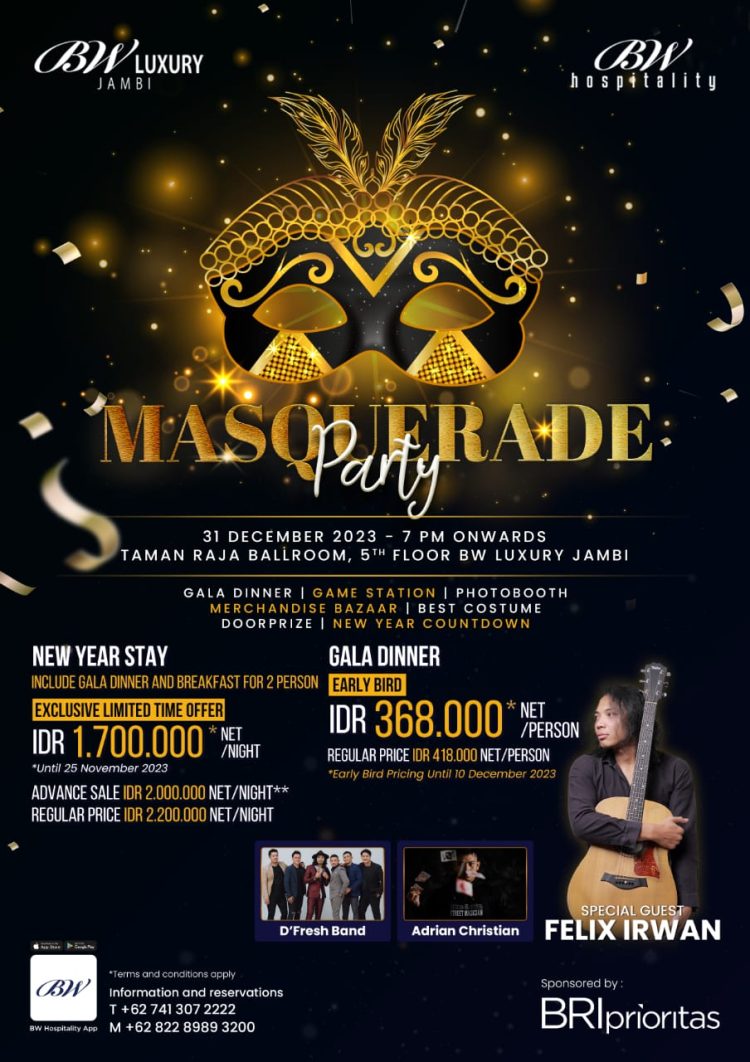 Kemeriahan "Masquerade Party" Malam Pergantian Tahun Baru di BW Luxury Jambi/ (Foto: Melly/Ampar)