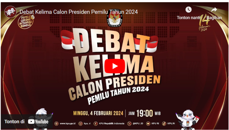 Jadwal debat kelima capres 2024 / (Foto: Cuplikan layar Youtube KPU RI)