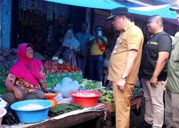 Pj Bupati Merangin Mukti sidak harga sembako di pasar (Foto: Teguh)