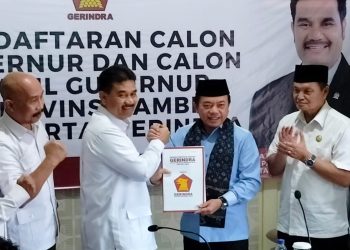 Kandidat petahana Al Haris resmi melamar ke partai Gerindra, berharap bisa diusung pada Pilgub Jambi November 2024/ (foto: Juanda-ampar)