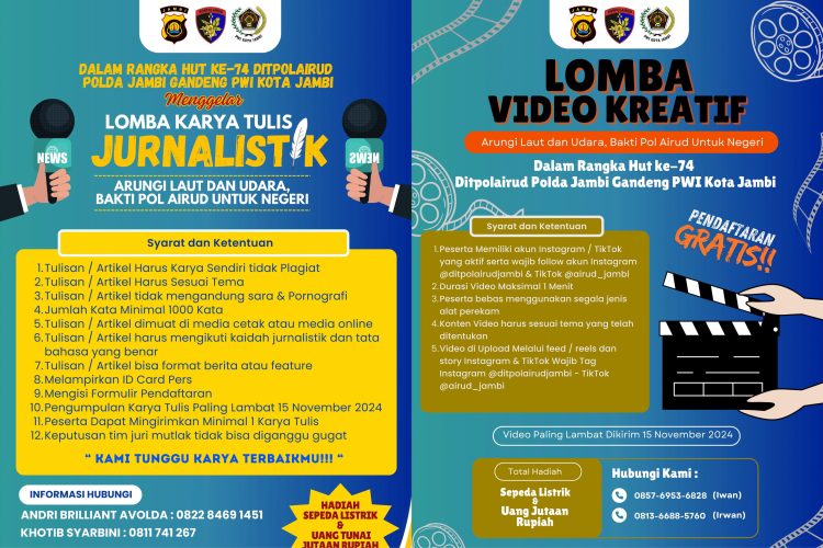 Rebut Hadiah Belasan Juta Ripiah, Lomba Karya Tulis Jurnalistik dan Video Kreatif HUT ke-74 Ditpolirud Jambi