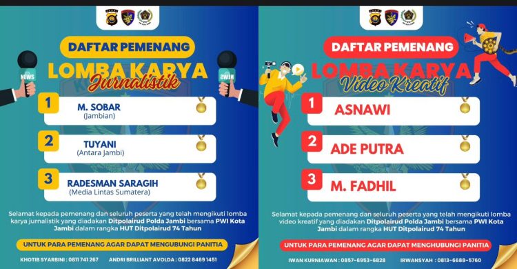 Daftar Juara Lomba Karya Jurnalistik dan Video HUT Ditpolairud Polda Jambi 2024 Diumumkan, CEK DISINI