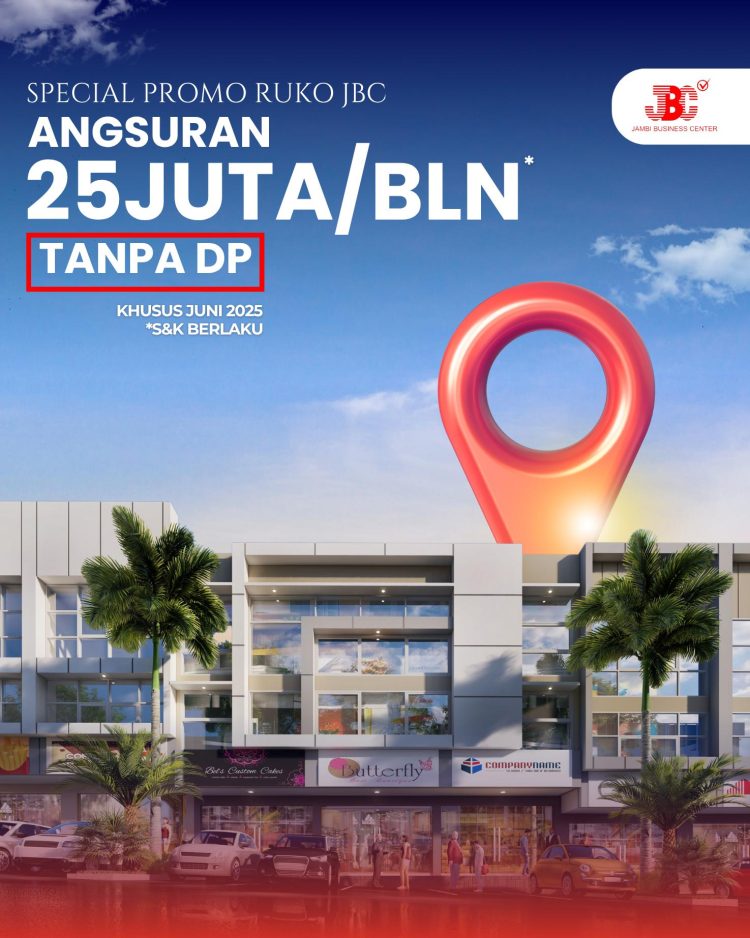 Jambi Business Center Tawarkan Promo Ruko Tanpa DP, Cicilan Hanya 25 Juta Per Bulan Jambi — Peluang investasi properti kini semakin mudah diakses oleh masyarakat, khususnya kalangan muda dan pelaku usaha lokal. Jambi Business Center (JBC), kawasan superblock terintegrasi di Kota Jambi, menghadirkan penawaran spesial untuk unit ruko dengan skema cicilan ringan dan tanpa uang muka (down payment/DP). Melalui promo bertajuk Special Promo Ruko JBC, konsumen dapat memiliki unit ruko strategis di kawasan JBC hanya dengan angsuran mulai dari Rp25 juta per bulan, tanpa perlu membayar DP di awal. Promo ini berlaku khusus selama bulan Juni 2025, dengan syarat dan ketentuan yang ditetapkan pengembang. “Penawaran ini kami hadirkan untuk mendorong semangat berwirausaha dan investasi properti yang terjangkau, khususnya bagi generasi muda di Jambi. Lokasi JBC yang strategis dan berada di jantung pertumbuhan ekonomi kota menjadikan ruko kami sangat potensial sebagai aset usaha dan investasi jangka panjang,” ujar perwakilan Jambi Business Center dalam keterangannya. JBC dikenal sebagai kawasan superblock modern yang mengintegrasikan area bisnis, komersial, kuliner, dan gaya hidup dalam satu lingkungan premium. Selain lokasi yang strategis, kawasan ini juga dilengkapi fasilitas dan infrastruktur penunjang bagi pelaku usaha dan pemilik properti. Bagi masyarakat yang tertarik mendapatkan informasi lebih lanjut mengenai promo ini, dapat menghubungi nomor resmi JBC di 0811-710-180 atau mengunjungi langsung lokasi pemasaran di kawasan Jambi Business Center.
