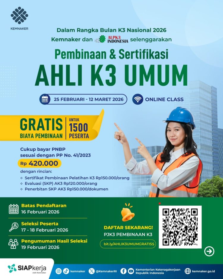 Gebrakan Baru! Kemnaker Buka Pelatihan Ahli K3 Umum Gratis
