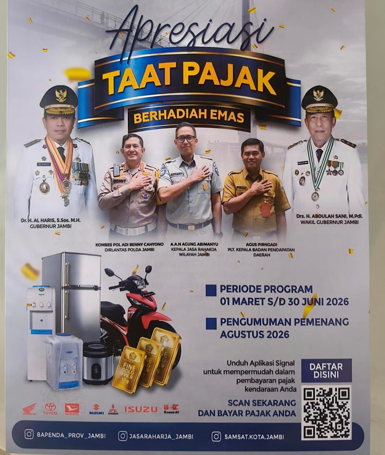 Manjakan Wajib Pajak, Pemprov Jambi Bagi-Bagi Emas Hingga Motor Lewat Program ‘Apresiasi Taat Pajak’